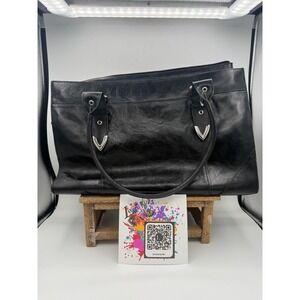 Wilsons Leather Black Pebbled Leather Tote Bag Silver V Hardware Shoulder Bag